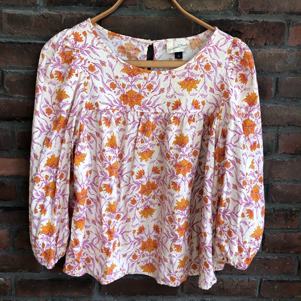 🔴 BOGO 🔴 Puff Sleeved Pink Floral Blouse large